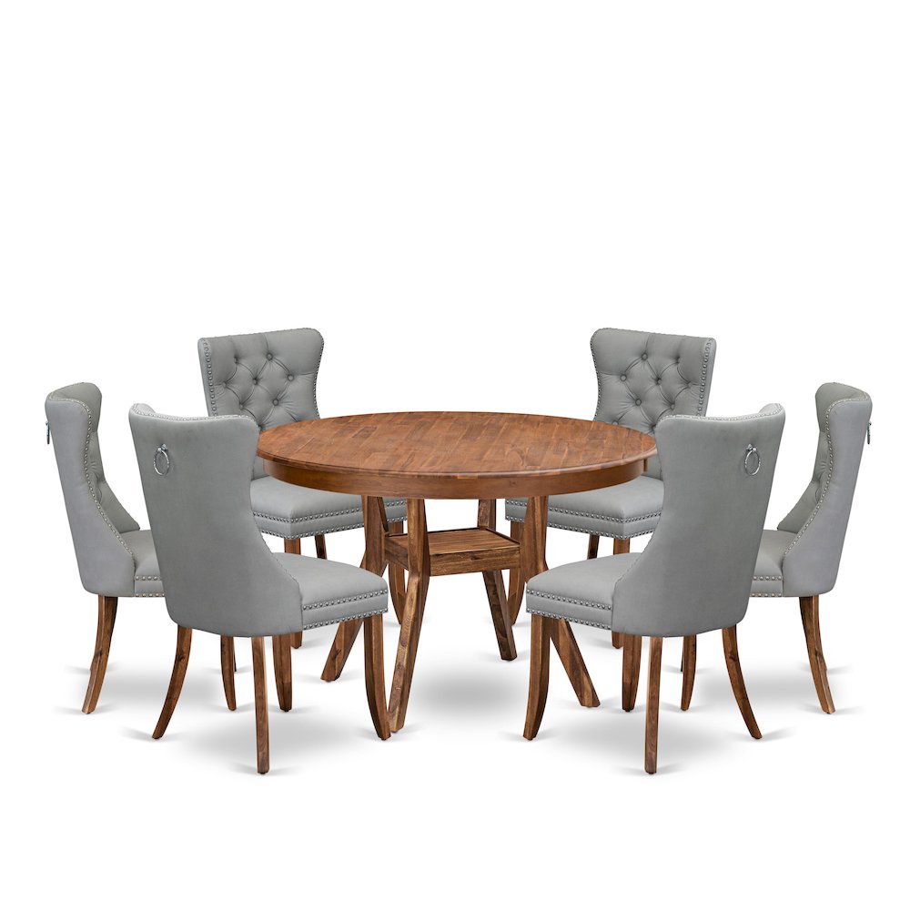 7-Pc Dinner Table Set Include A Modern Table And 6 Light Gray Upholstered Chairs. Picture 1