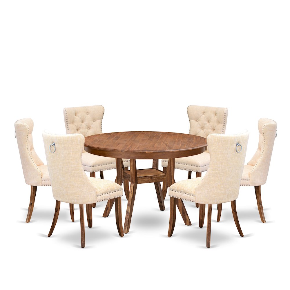 7-Piece Modern Dining Room Set In Light Beige Color. Picture 1