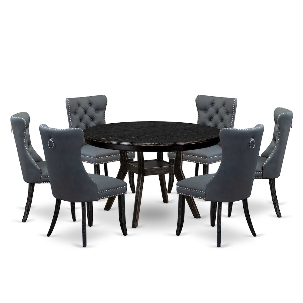 7-Piece Dining Set In Platinum Gray Color. Picture 1