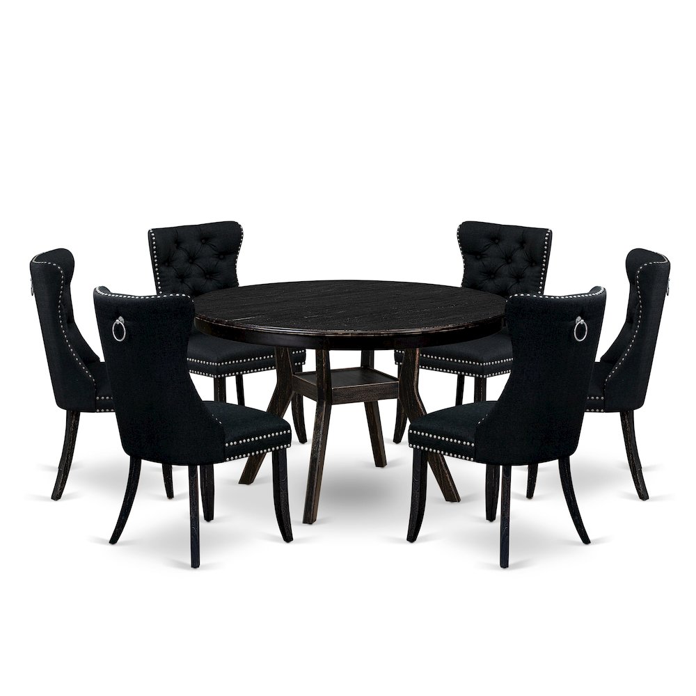 7 Piece Kitchen Table Set Contains 48" Round Table In Black Color. Picture 1