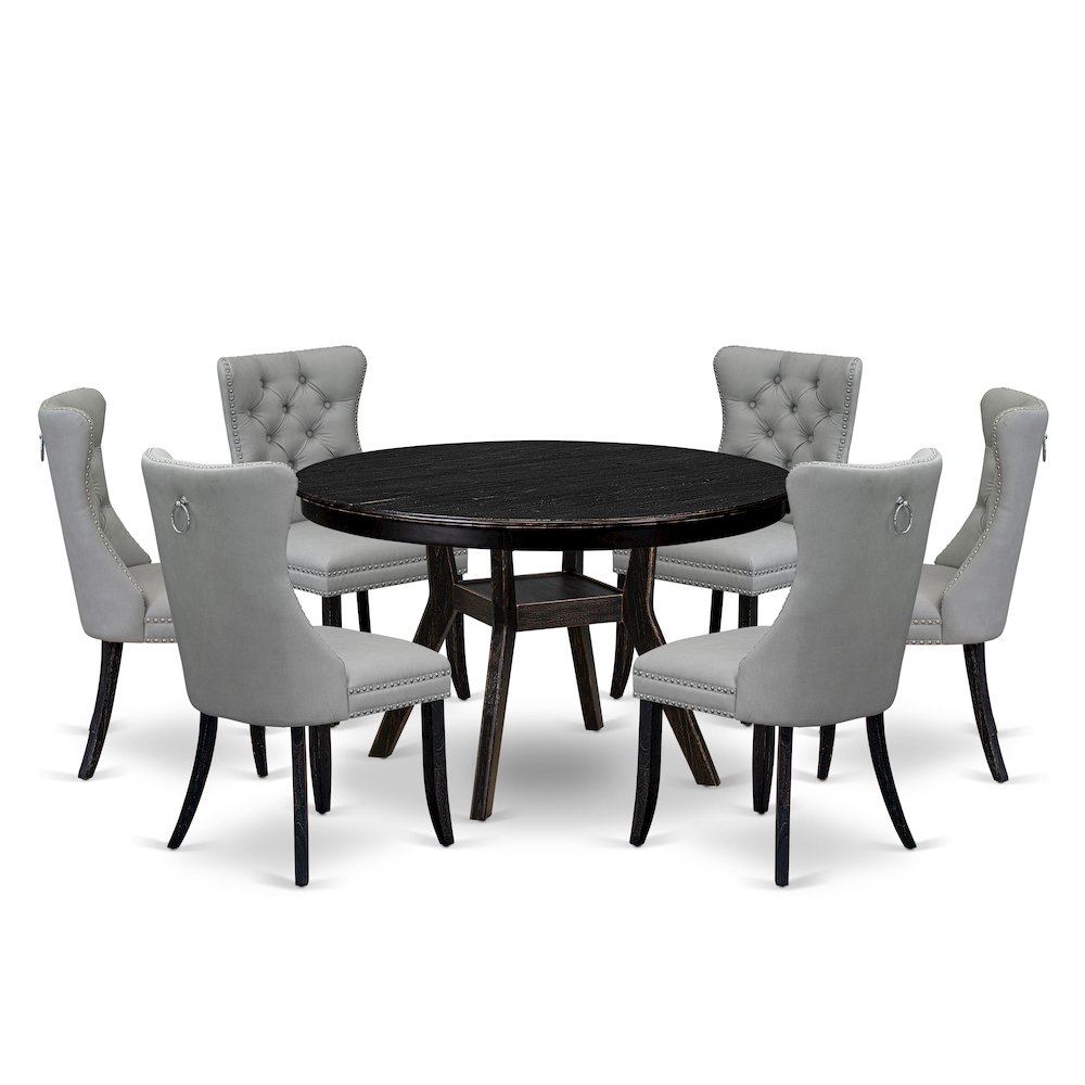 7 Piece Dining Table Set Includes 48" Round Table In Light Gray Color. Picture 1