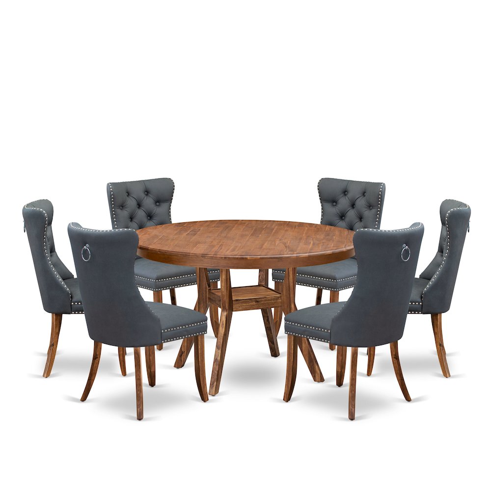 7-Piece Dining Table Set Of A Modern Dining Table, 6 Platinum Gray Dining Chairs. Picture 1