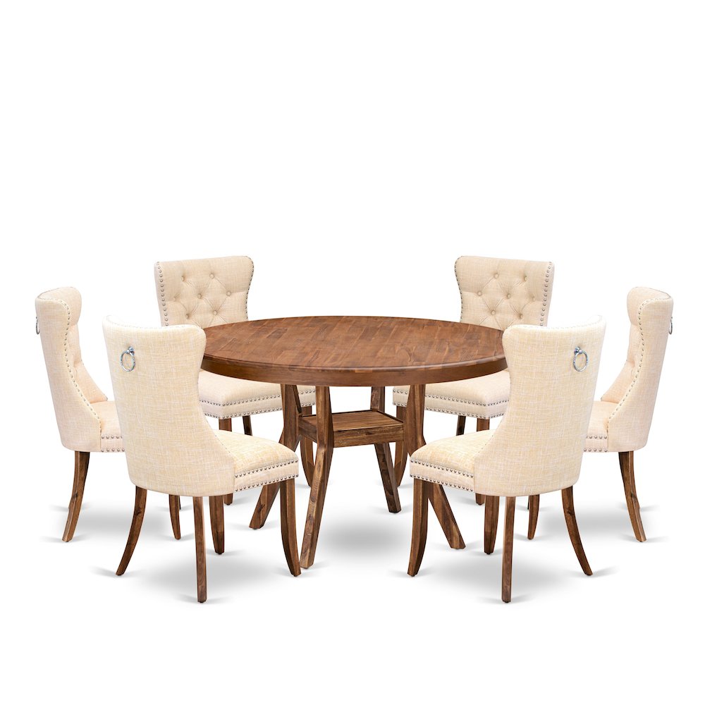 7-Piece Dining Room Set In Light Beige Color. Picture 1