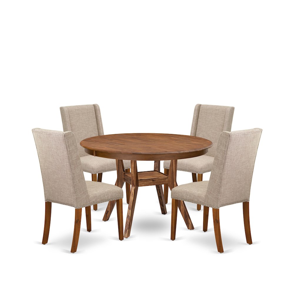 5-Piece Kitchen Table Set A Wooden Dining Table, 4 Light Tan Dining Chairs. Picture 1