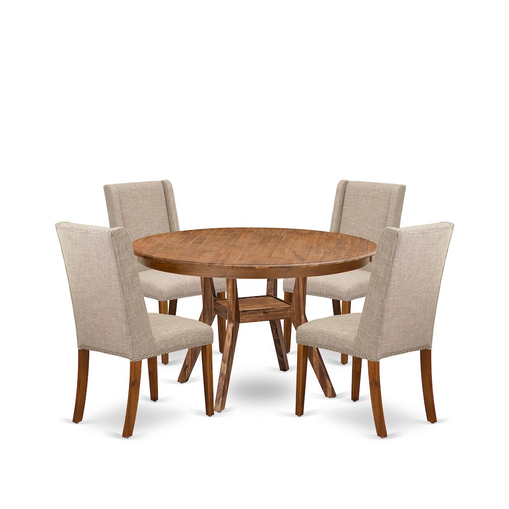 5-Piece Dining Table A Kitchen Table And 4 Light Tan Linen Fabric Dining Chairs. Picture 1