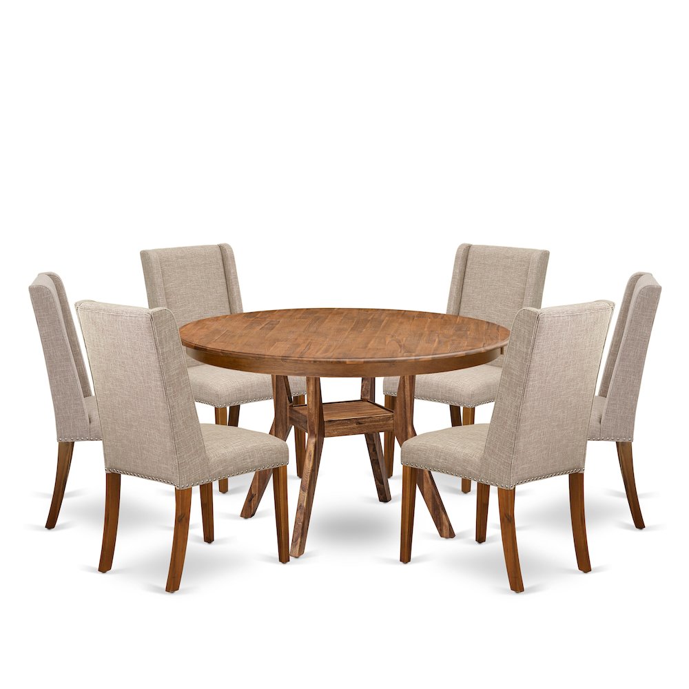 7-Piece Mid Century Dining Set Of A Dinner Table, 6 Light Tan Modern Chair. Picture 1