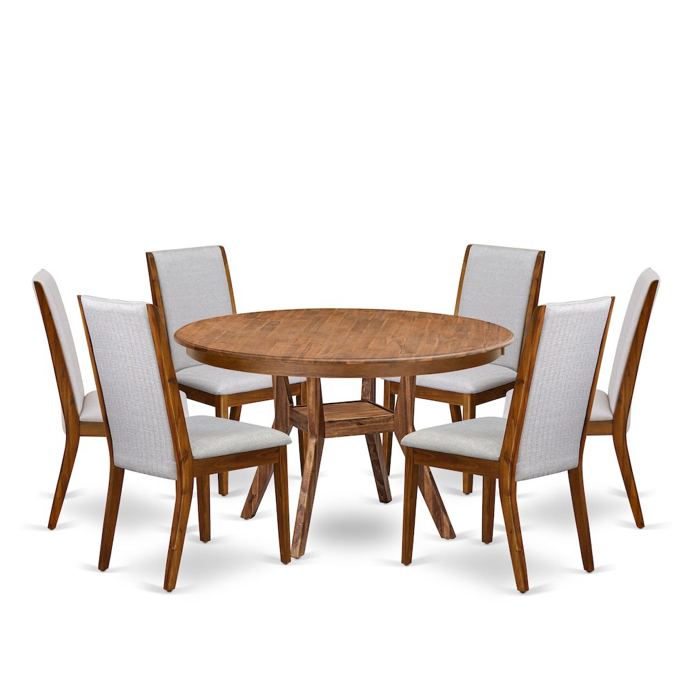 7-Pc Mid Century Modern Dining Set A Dinning Table, 6 Grey Fabric Padded Chairs. Picture 1