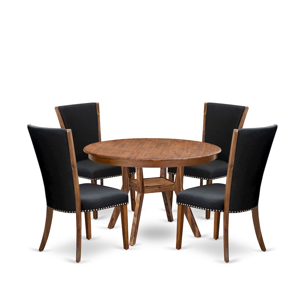 5 Piece Dining Set For 4 Consists Of 48" Round Table In Black Color. Picture 1