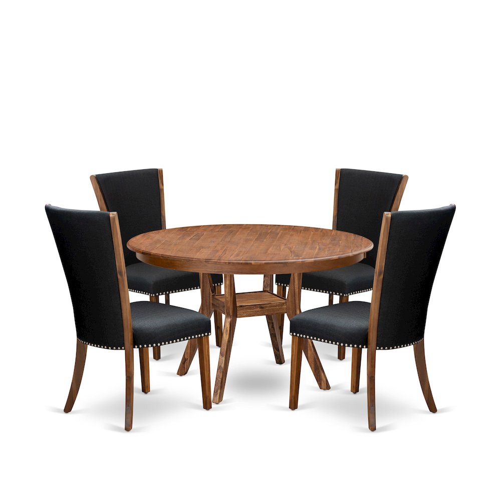 5 Piece Dining Table Set Includes 54" Round Kitchen Table In Black Color. Picture 1