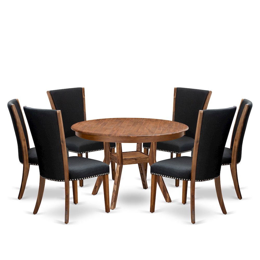 7 Piece Kitchen Table Set Contains 48" Round Table In Black Color. Picture 1