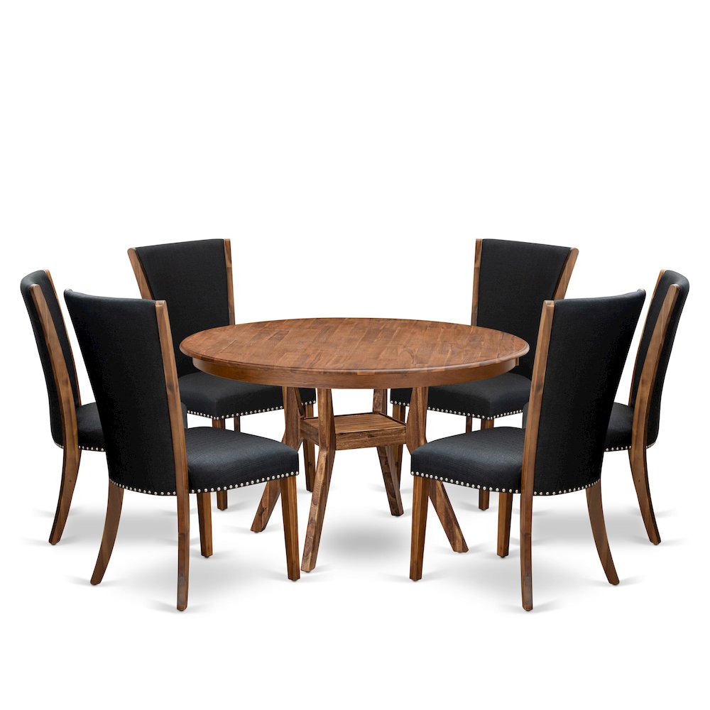 7 Piece Dining Set For 6 Consists Of 54" Round Table In Black Color. Picture 1