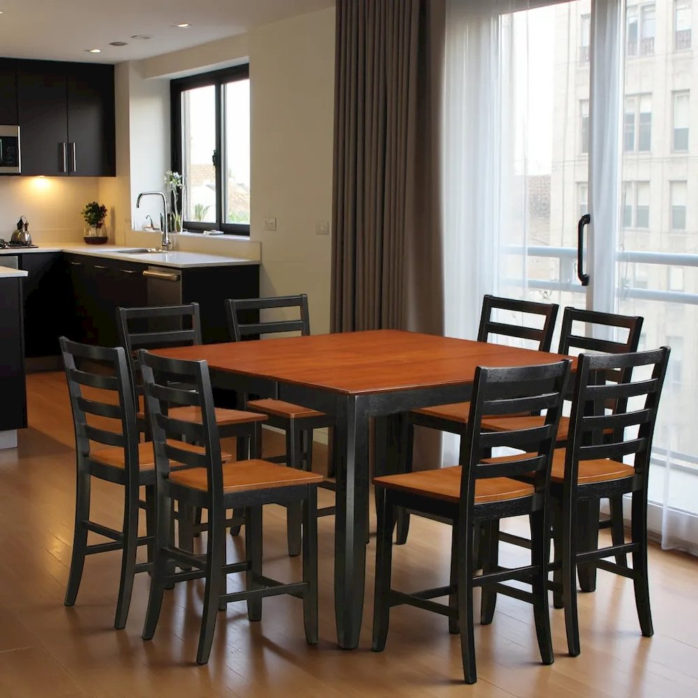 Square Dining Table Set for 8 with Counter Height Chairs in Black. Picture 2