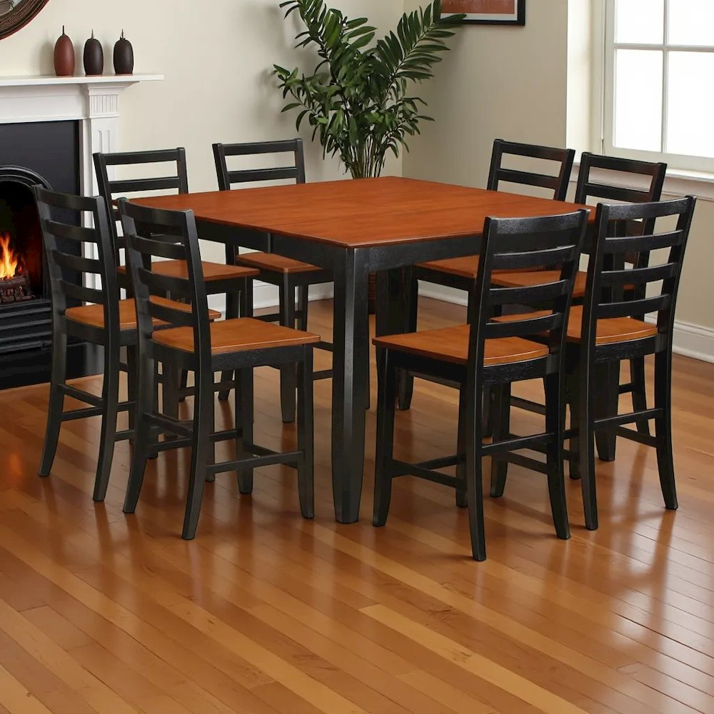 Square Dining Table Set for 8 with Counter Height Chairs in Black. Picture 5