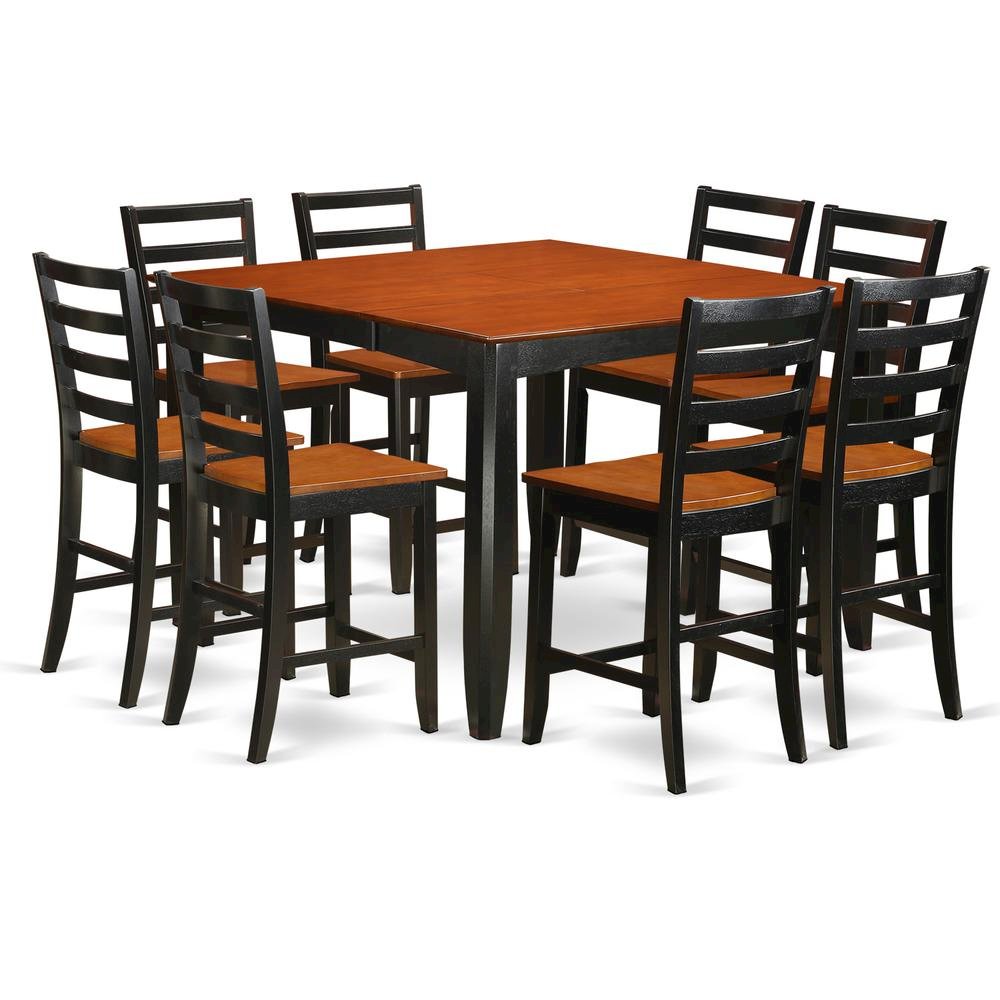 Square Dining Table Set for 8 with Counter Height Chairs in Black. Picture 1
