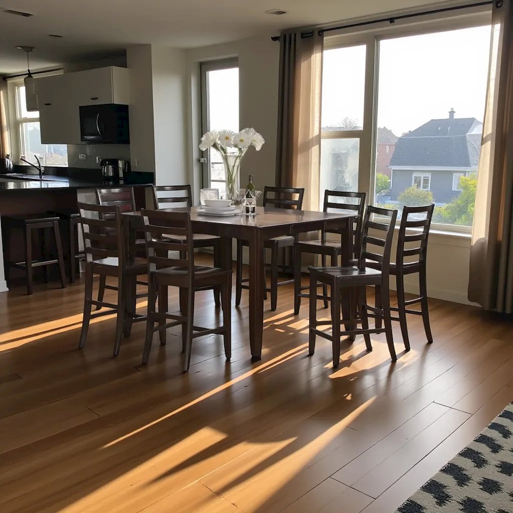 Elegant 9-Piece Square Dining Table Set for 8 with Counter Chairs. Picture 2