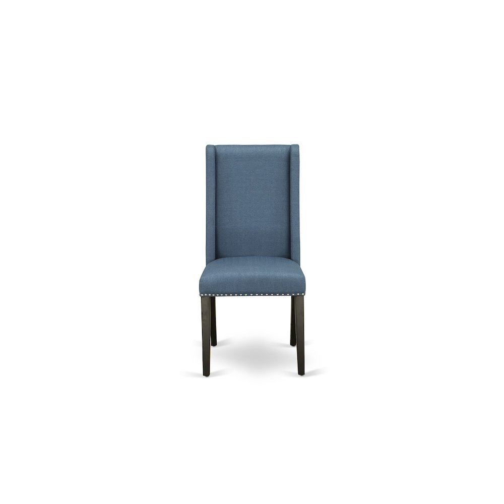 5 piece dining set consists of a dinner table and 4 Linen Fabric dining chairs. Picture 4