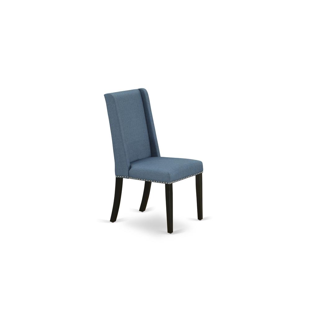 7-pc dining set with Chair’s Legs and Mineral Blue Linen Fabric. Picture 13
