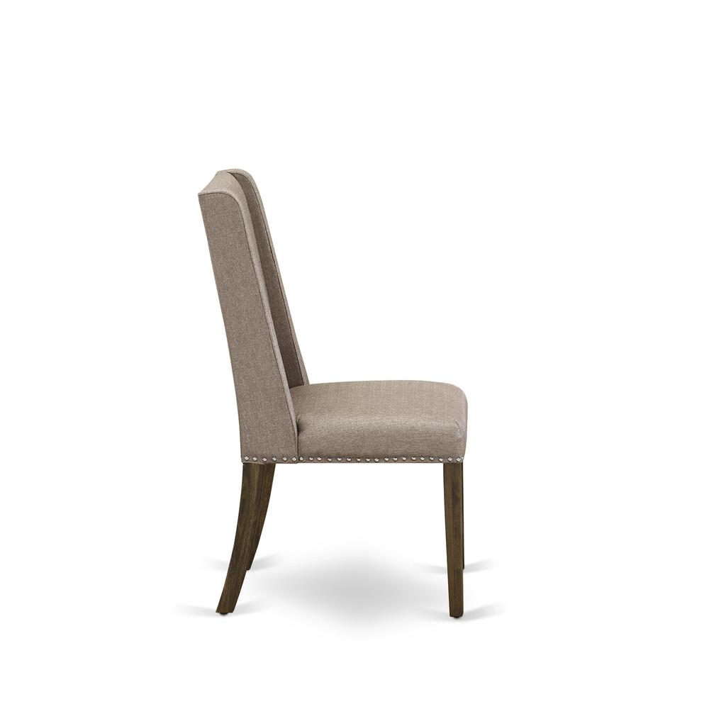 5-piece modern dining table set with Chair’s Legs and Dark Khaki Linen Fabric. Picture 14