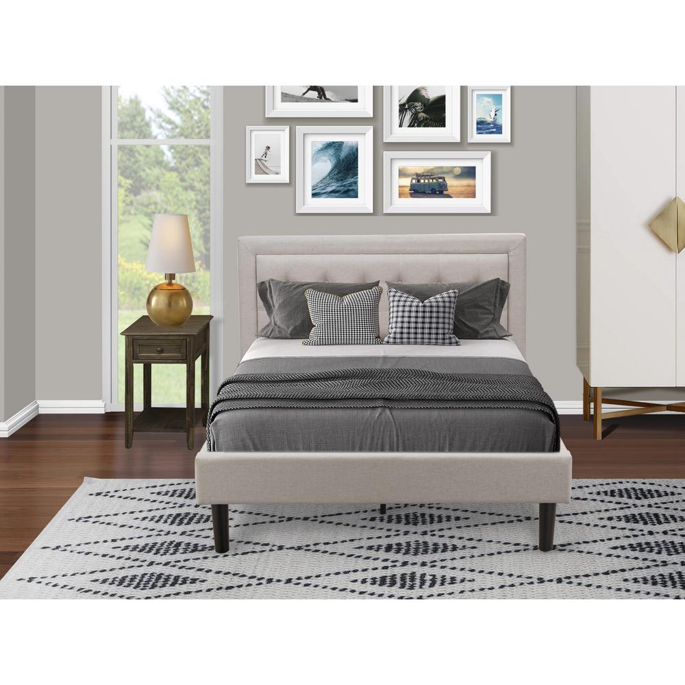 FN08F-1DE07 2-Piece Fannin Bedroom Furniture Set with 1 Full Bed Frame and a Bedroom Nightstand - Mist Beige Linen Fabric. Picture 2