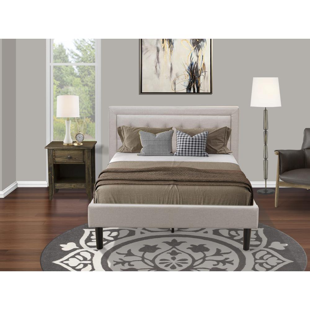FN08F-1GA07 2-Pc Platform Bedroom Furniture Set with 1 Wood Bed Frame and a Bedroom Nightstand - Mist Beige Linen Fabric. Picture 8