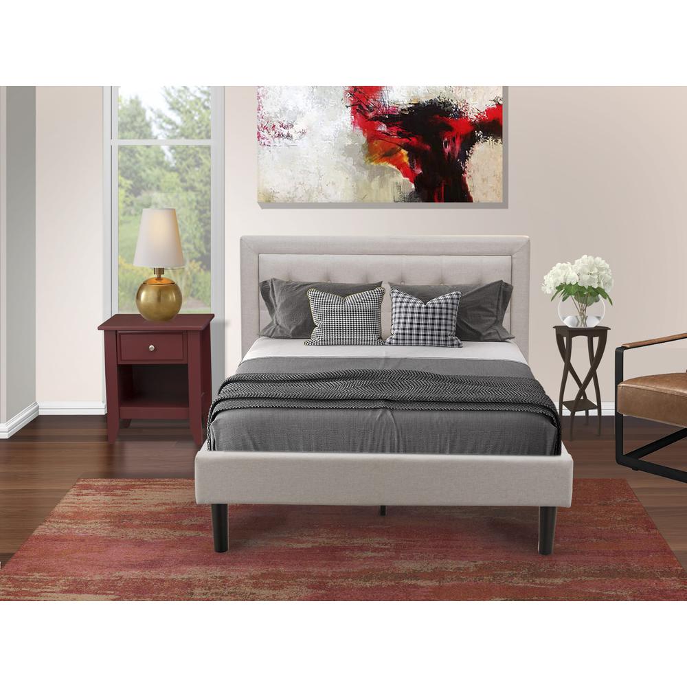 FN08F-1GA13 2-Piece Platform Bedroom Set with 1 Wood Bed Frame and a Mid Century Modern Nightstand - Mist Beige Linen Fabric. Picture 8