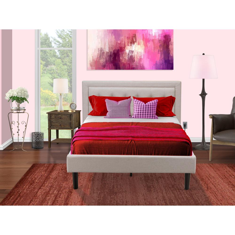 FN08F-1VL07 2-Piece Fannin Full Size Bedroom Set with 1 Mid Century Bed and a Modern Nightstand - Mist Beige Linen Fabric. Picture 8