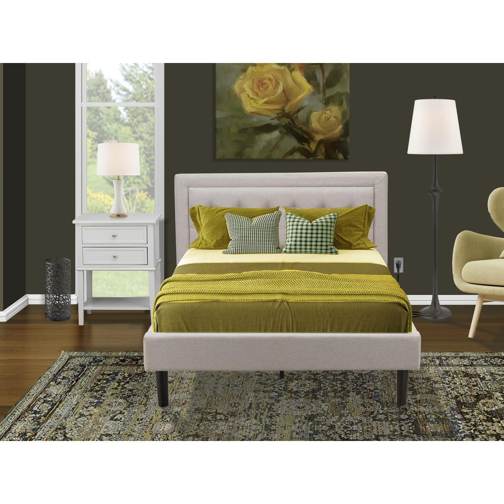 FN08F-1VL14 2-Pc Platform Bedroom Set with 1 Full Size Bed Frame and a Night Stand - Mist Beige Linen Fabric. Picture 8