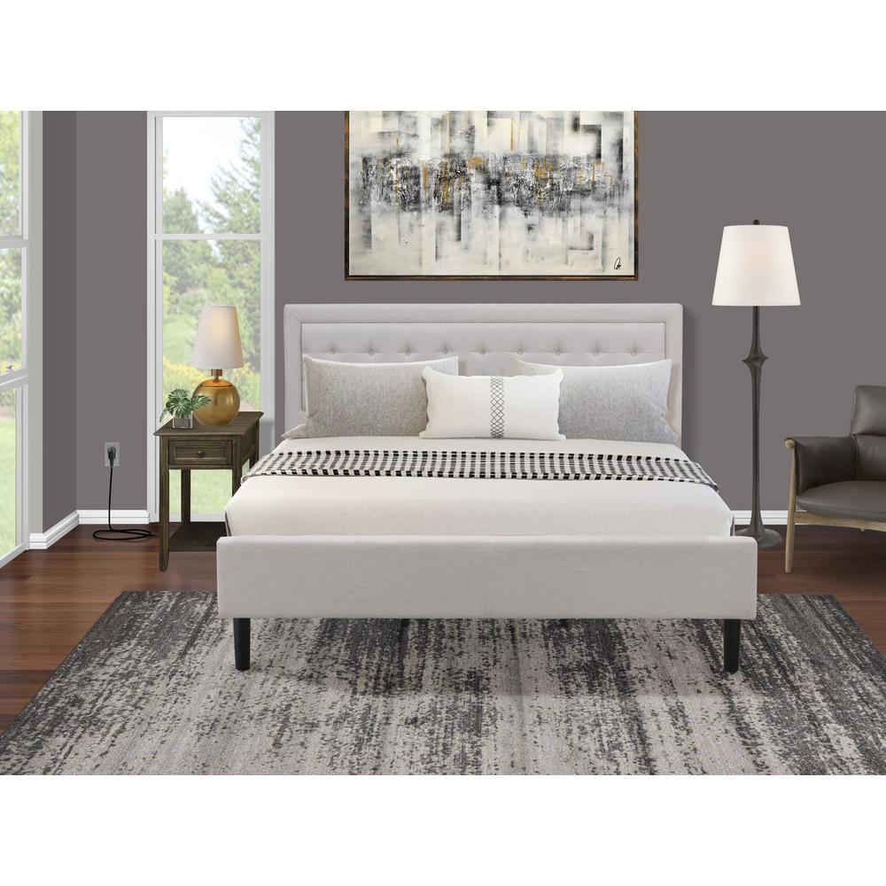 FN08K-1DE07 2-Piece Platform King Bedroom Set with 1 Platform Bed and 1 Bedroom Nightstand - Mist Beige Linen Fabric. Picture 7
