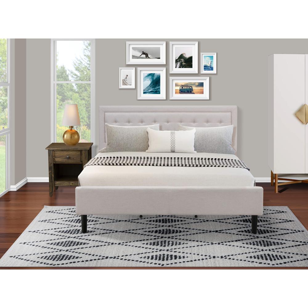 FN08K-1GA07 2-Piece Platform Wooden Set for Bedroom with 1 King Frame and 1 End Table - Mist Beige Linen Fabric. Picture 8