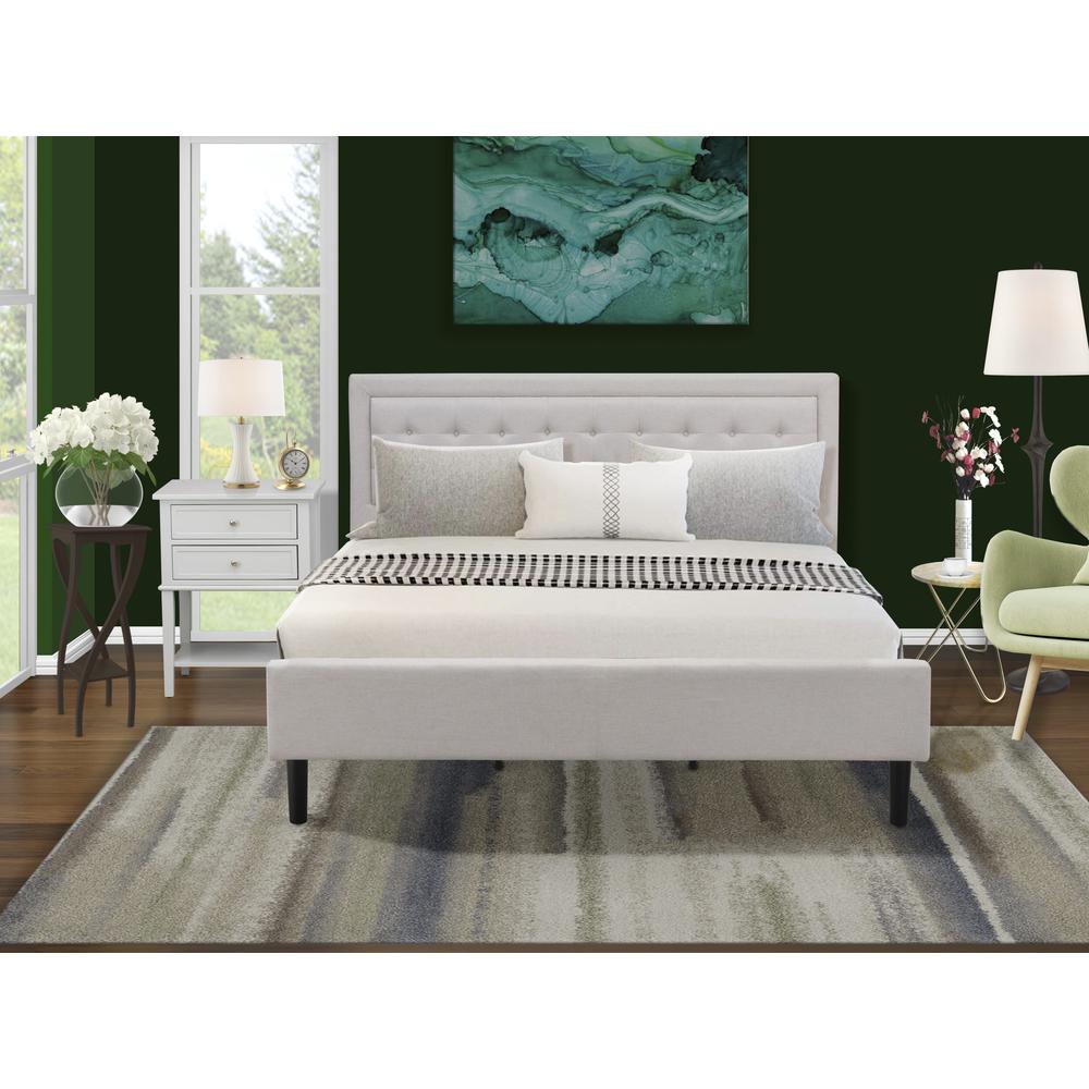 FN08K-1VL14 2-Piece Platform King Size Bedroom Set with 1 Wingback Bed and a Mid Century Nightstand - Mist Beige Linen Fabric. Picture 8