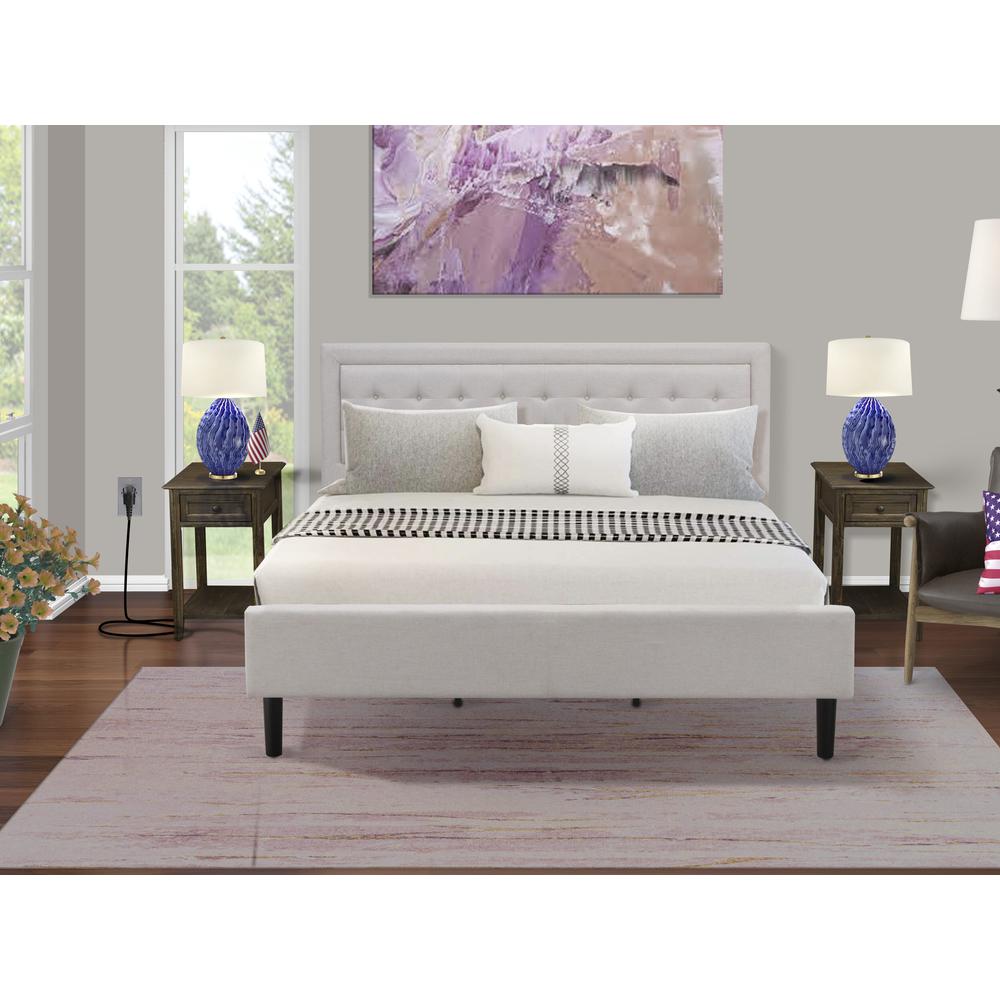 FN08K-2DE07 3-Pc Fannin King Size Bedroom Set with 1 King Size Bed Frame and 2 Mid Century Nightstands - Mist Beige Linen Fabric. Picture 8