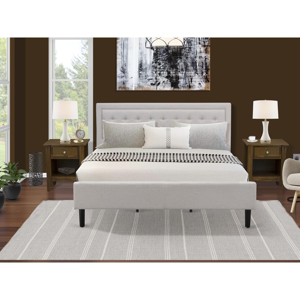 FN08K-2GA08 3-Piece Fannin King Bedroom Set with 1 King Bed Frame and 2 Night Stands for Bedrooms - Mist Beige Linen Fabric. Picture 8