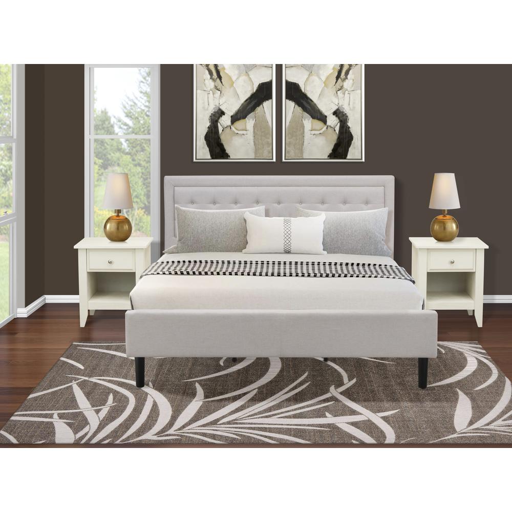 FN08K-2GA0C 3-Piece Platform King Size Bed Set with 1 King Size Bed Frame and 2 Mid Century Nightstands - Mist Beige Linen Fabric. Picture 7