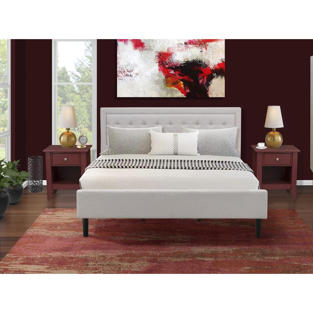 FN08K-2GA13 3-Piece Fannin Bedroom Set with 1 King Size Bed and 2 Modern End Tables - Mist Beige Linen Fabric. Picture 8