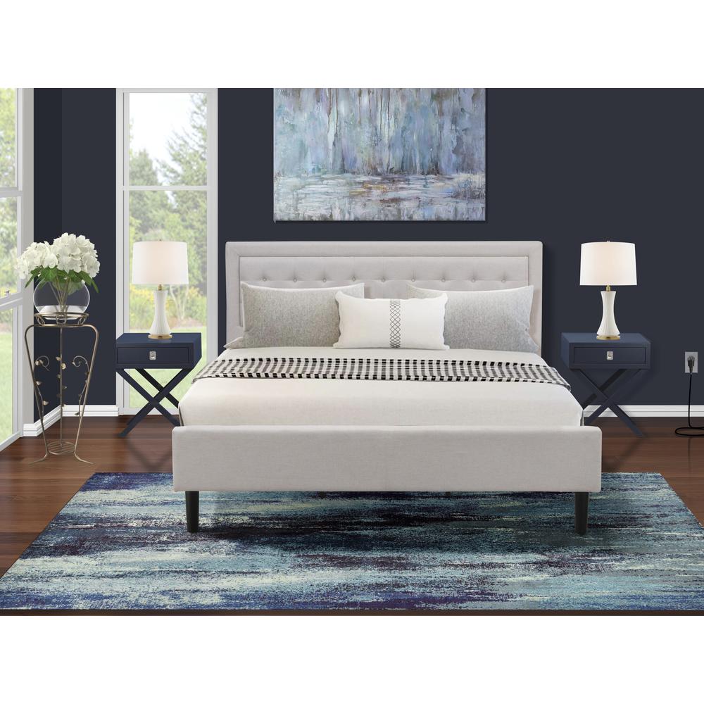 FN08K-2HAE0 3-Piece Fannin King Bedroom Set with 1 Mid Century Bed and 2 Mid Century Modern Nightstands - Mist Beige Linen Fabric. Picture 8
