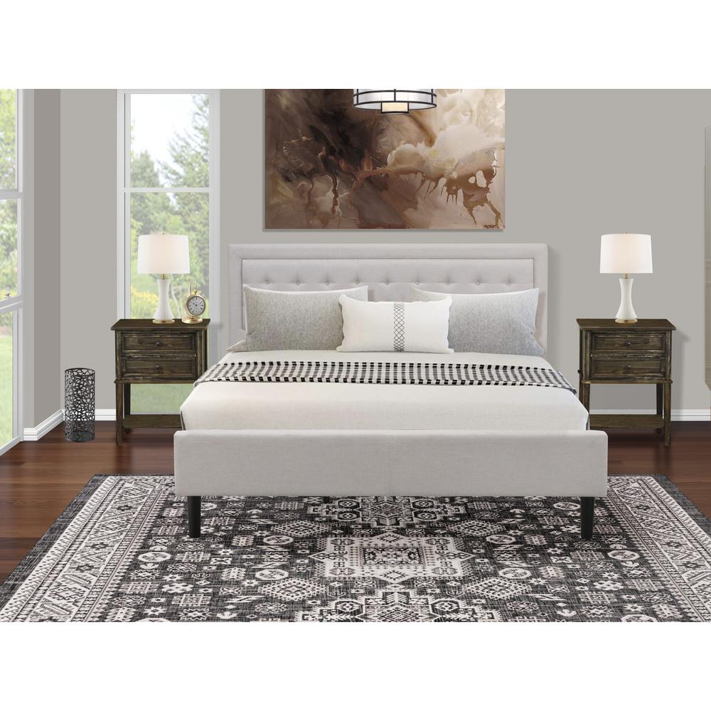 FN08K-2VL07 3-Piece Platform King Size Bed Set with 1 Wingback Bed and 2 Small End Tables - Mist Beige Linen Fabric. Picture 8
