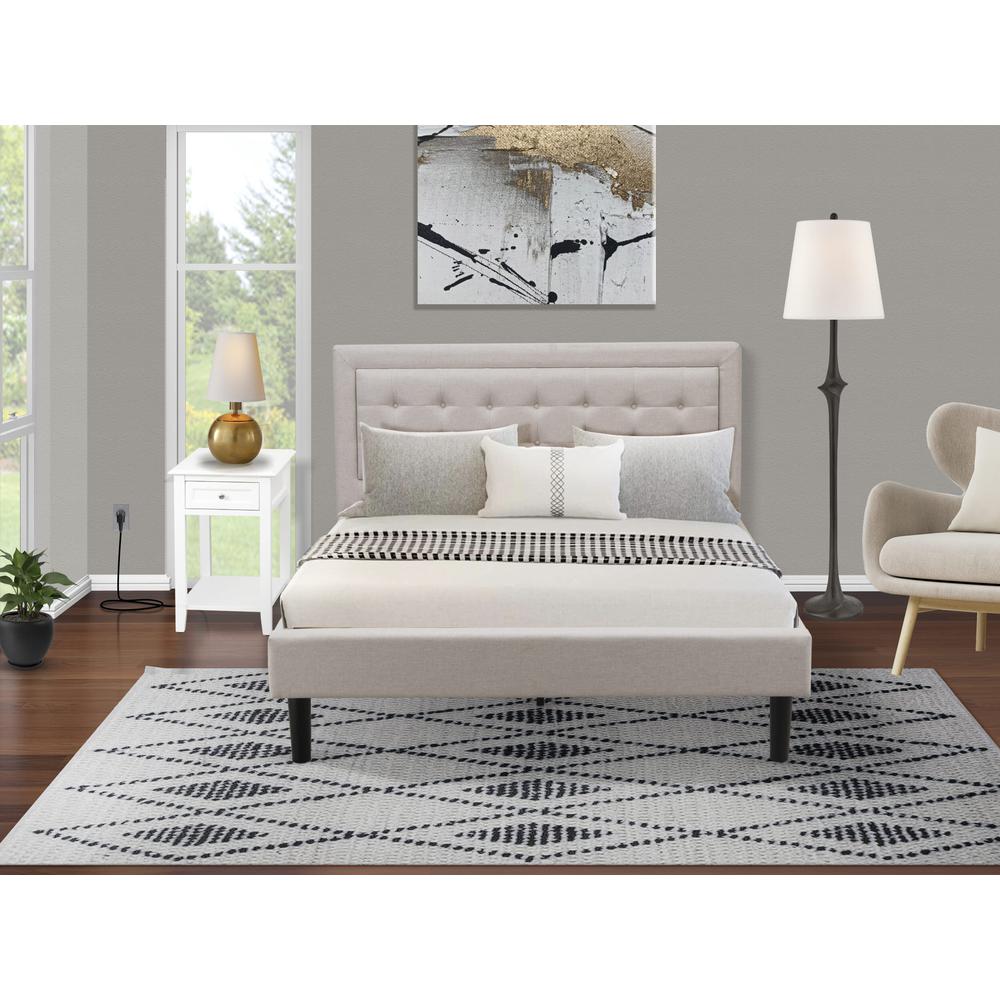 FN08Q-1DE05 2-Piece Fannin Queen Bed Set with 1 Modern Bed and a Bedroom Nightstand - Mist Beige Linen Fabric. Picture 8