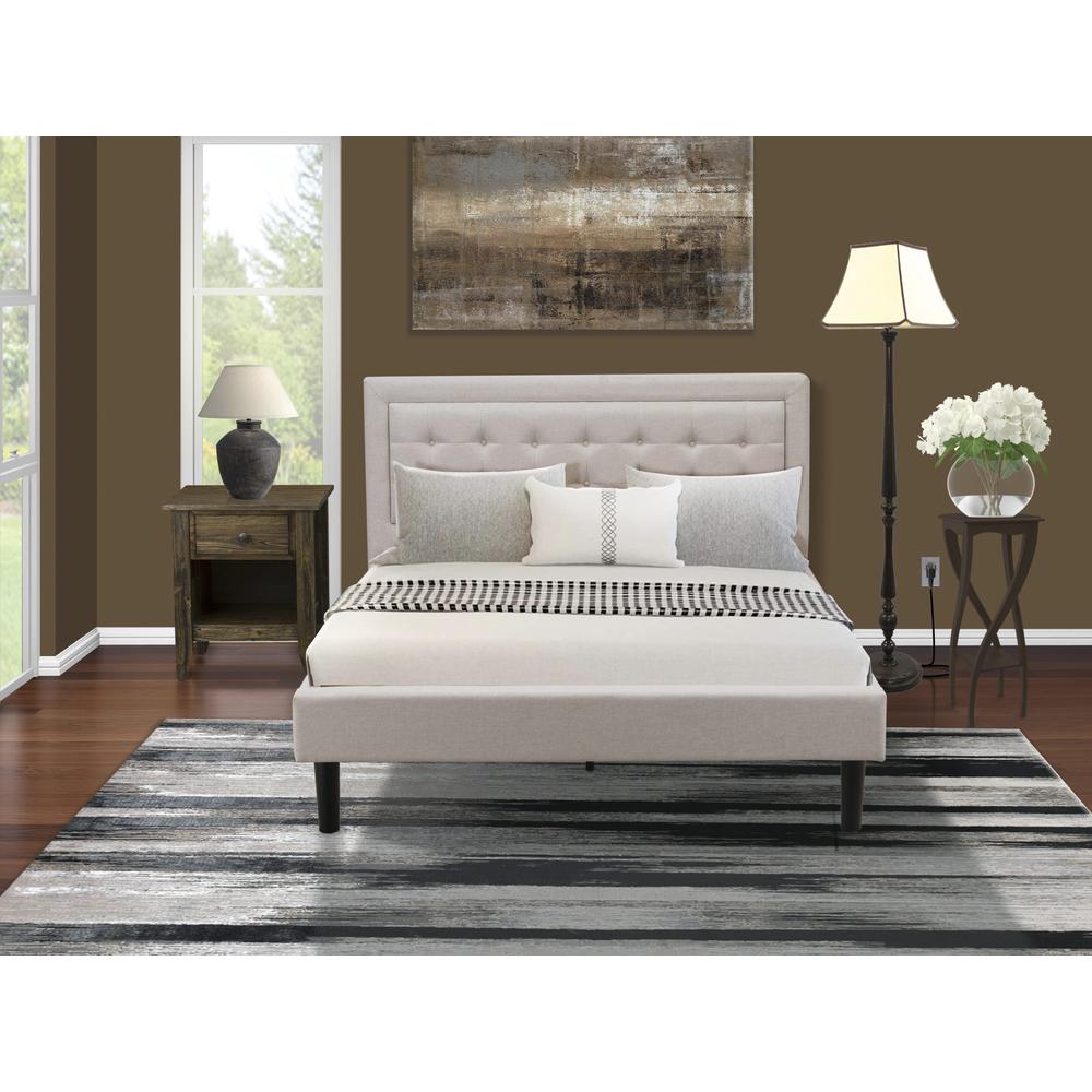 FN08Q-1GA0C 2-Pc Platform Queen Bed Set Furniture with 1 Queen Size Frame and a Mid Century Nightstand - Mist Beige Linen Fabric. Picture 8