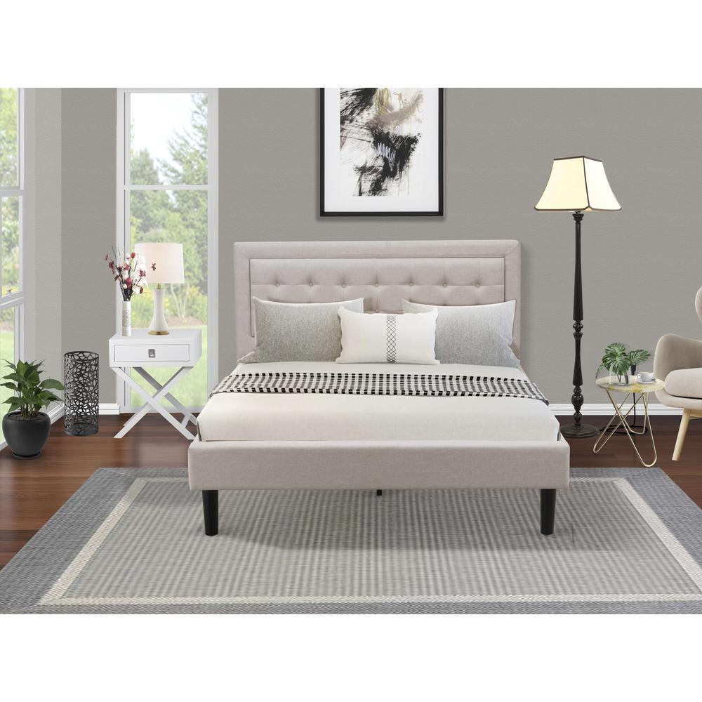 FN08Q-1HAE0 2-Piece Fannin Queen Bed Set Furniture with 1 Queen Wood Bed Frame and a Night Stand - Mist Beige Linen Fabric. Picture 8