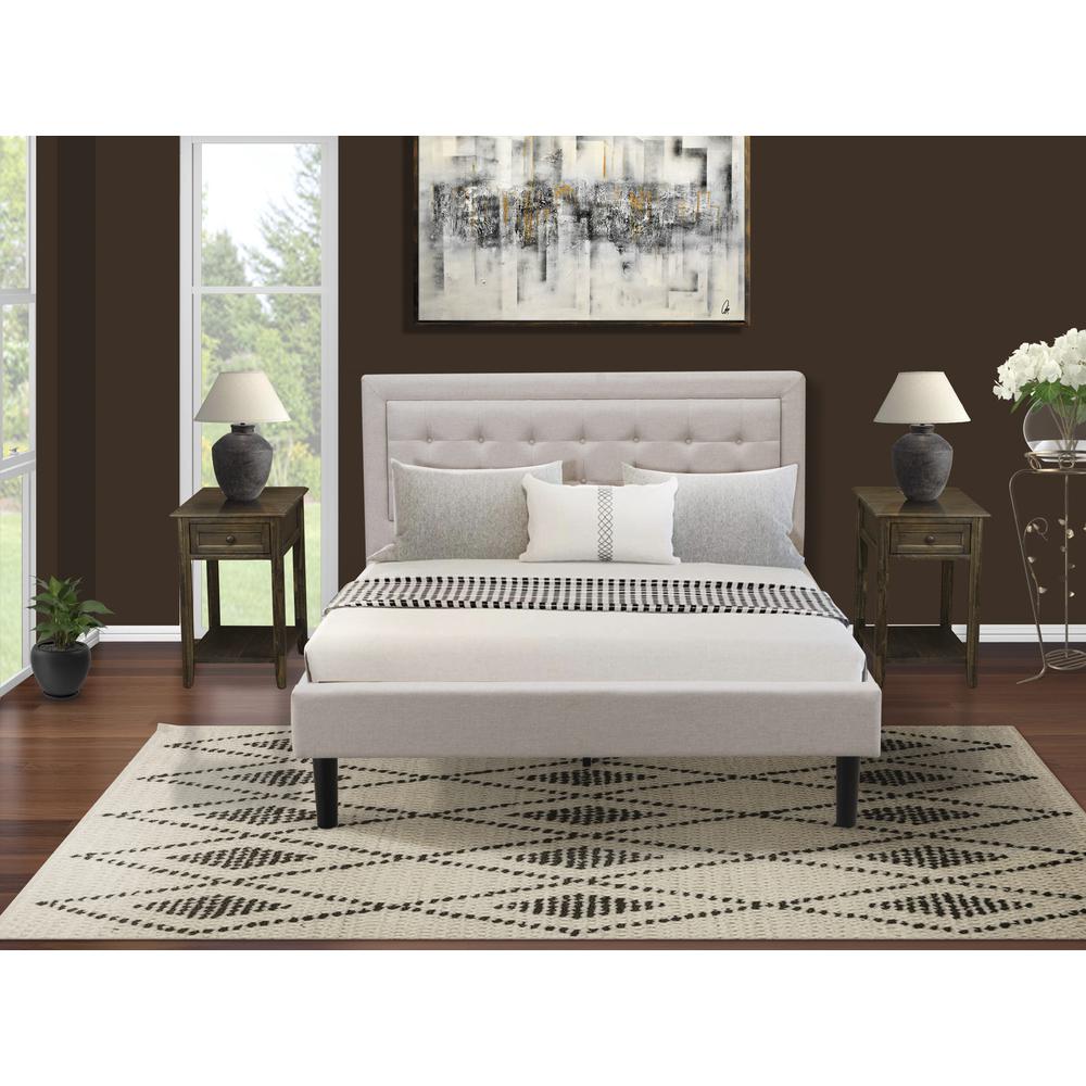 FN08Q-2DE07 3-Piece Platform Queen Bed Set Furniture with 1 Platform Bed and 2 End Tables - Mist Beige Linen Fabric. Picture 8