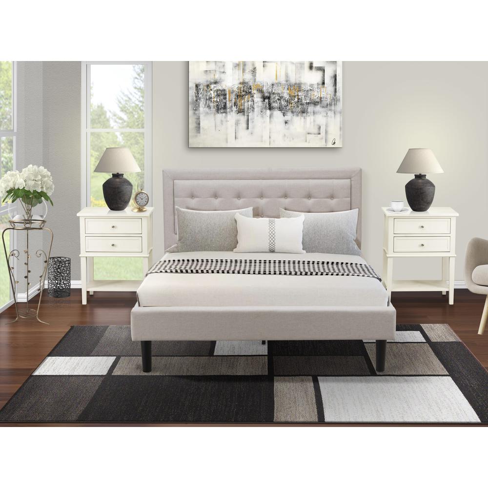 FN08Q-2VL0C 3-Piece Platform Bedroom Set with 1 Queen Size Bed Frame and 2 Small End Tables - Mist Beige Linen Fabric. Picture 8