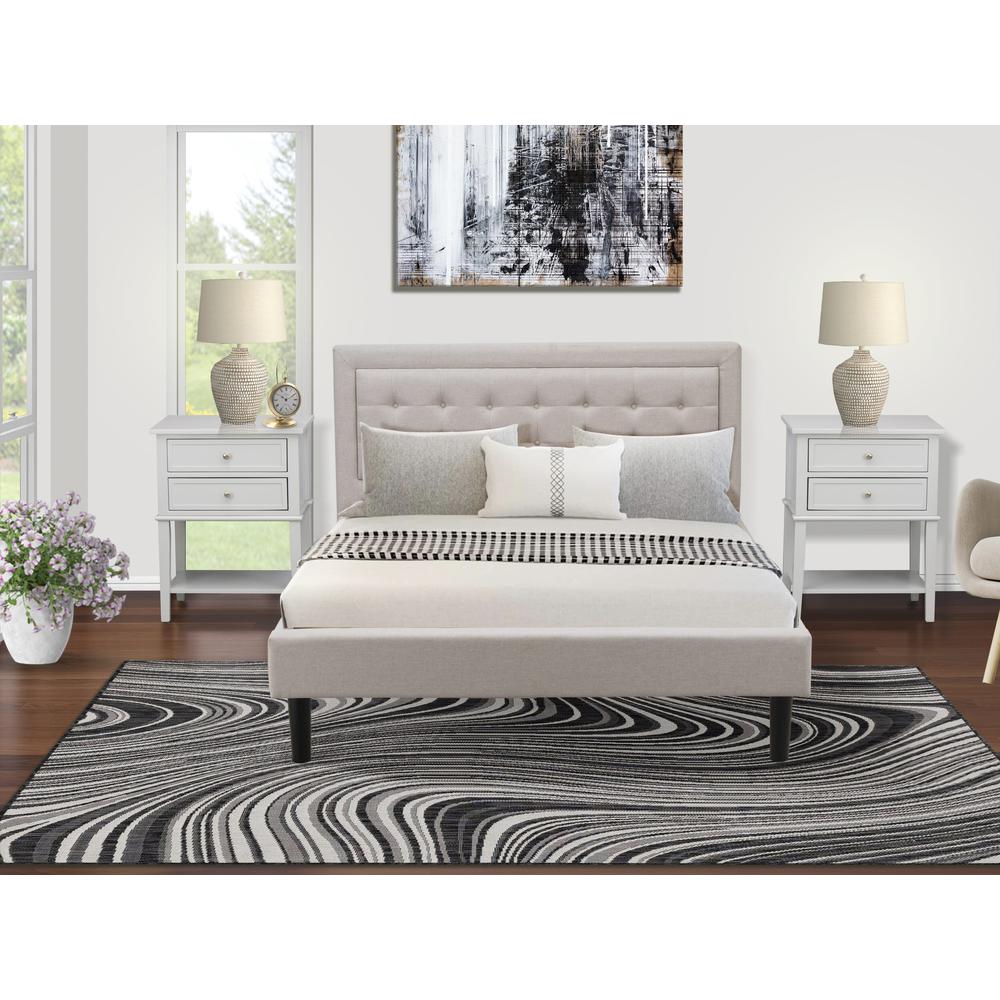 FN08Q-2VL14 3-Piece Fannin Bedroom Set with 1 Queen Bed and 2 Night Stands - Mist Beige Linen Fabric. Picture 8