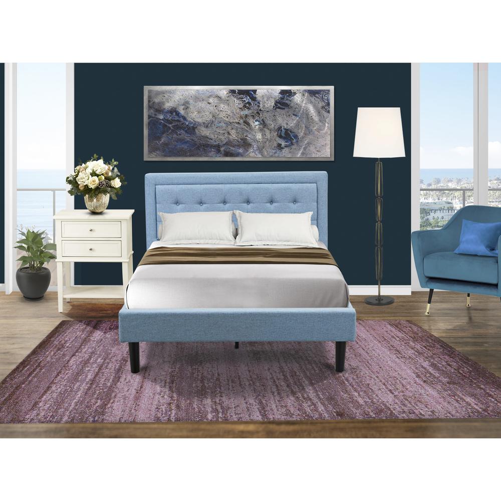 FN11F-1VL0C 2-Piece Platform Full Size Bedroom Set with 1 Mid Century Bed and a Bedroom Nightstand - Denim Blue Linen Fabric. Picture 8