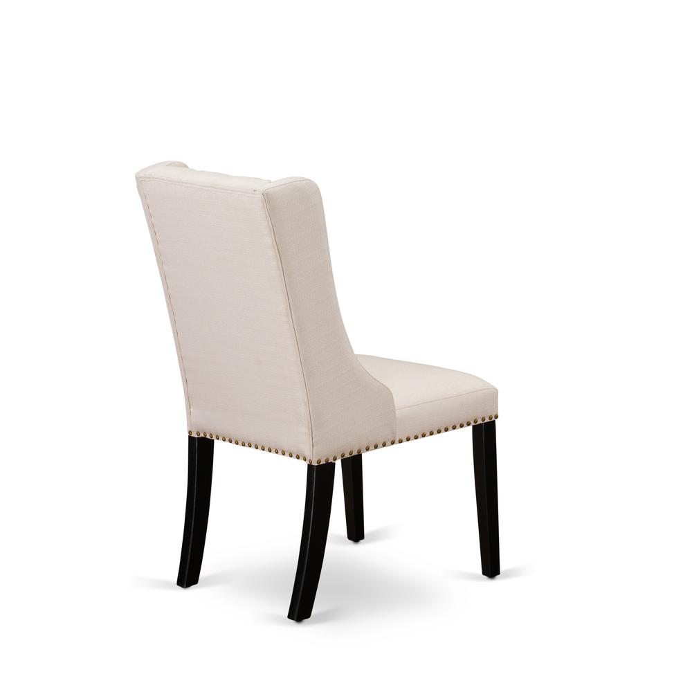 FOP1T01 Dining Padded Chairs - Cream Linen Fabric Kitchen Parson Chairs and Button Tufted Back with Black Rubber Wood Legs - Parson Dining Chairs Set of 2 - Set of 2. Picture 4