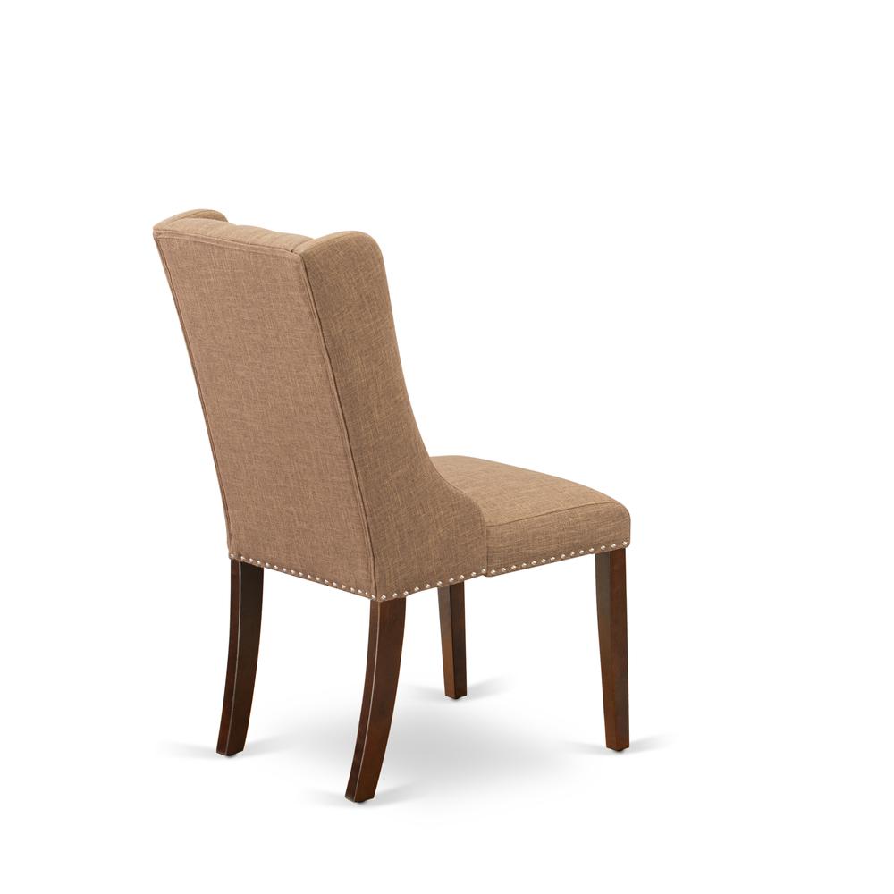 FOP3T47 Dining Chairs - Light Sable Linen Fabric Parson Dining Chairs and Button Tufted Back with Mahogany Rubber Wood Legs - Dining Chair Set of 2 - Set of 2. Picture 4