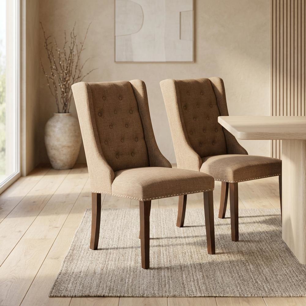 Linen-Upholstered Parsons Dining Chair with Button-Tufted Back, Set of 2. Picture 4