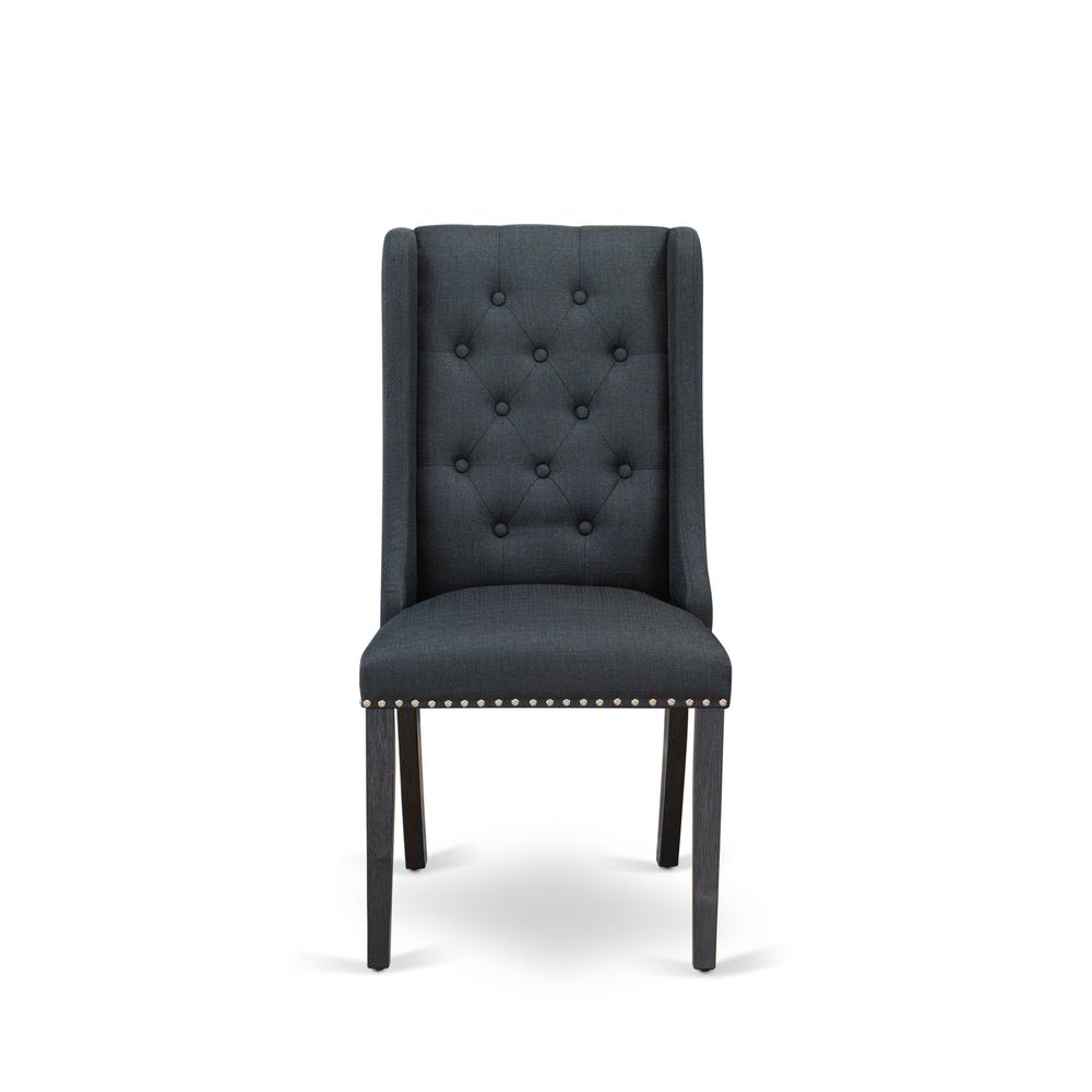 FOP6T24 Dining Room Chairs - Black Linen Fabric Parson Dining Chairs and Button Tufted Back with Wire Brushed Black Rubber Wood Legs - Parson Chairs Set of 2 - Set of 2. Picture 2