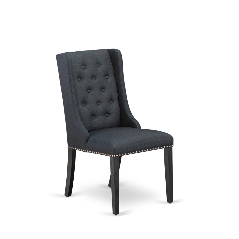 FOP6T24 Dining Room Chairs - Black Linen Fabric Parson Dining Chairs and Button Tufted Back with Wire Brushed Black Rubber Wood Legs - Parson Chairs Set of 2 - Set of 2. Picture 3