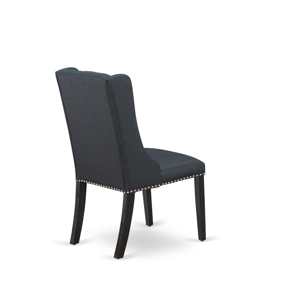 FOP6T24 Dining Room Chairs - Black Linen Fabric Parson Dining Chairs and Button Tufted Back with Wire Brushed Black Rubber Wood Legs - Parson Chairs Set of 2 - Set of 2. Picture 4