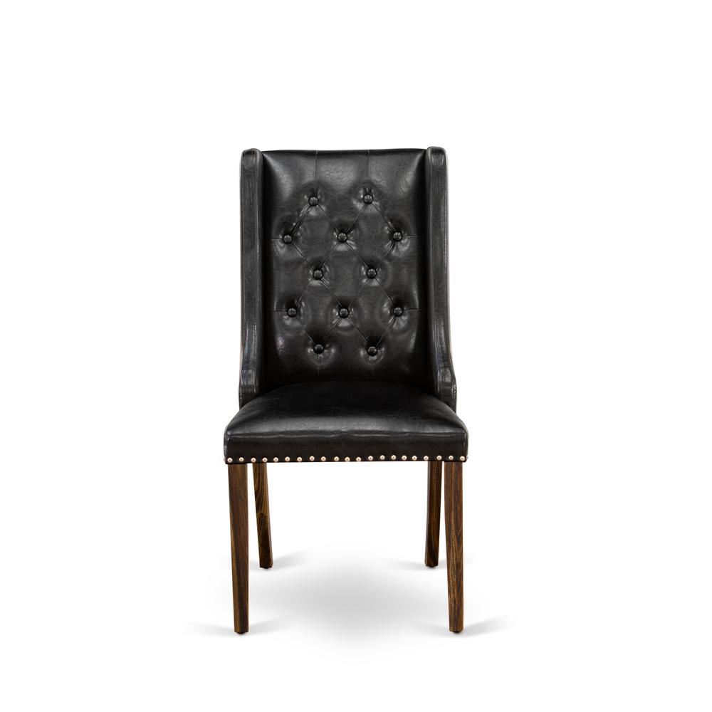 FOP7T49 Dining Chair - Black Linen Fabric Dining Chair and Button Tufted Back with Distressed Jacobean Rubber Wood Legs - Dining Chair Set of 2 - Set of 2. Picture 2